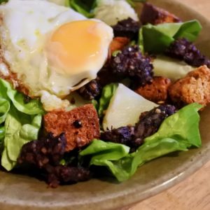 Black Pudding & Fried Egg Potato Salad with Wheaten Bread Croutons